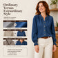 Women's Elegant Ruffle Mock Neck Denim Shirt