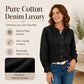 Women's Elegant Ruffle Mock Neck Denim Shirt