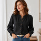 Women's Elegant Ruffle Mock Neck Denim Shirt