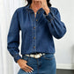 Women's Elegant Ruffle Mock Neck Denim Shirt