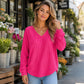 Women's Waffle Knit V-Neck Long Sleeve Top