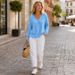 Women's Waffle Knit V-Neck Long Sleeve Top