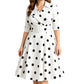 Women's Retro Polka Dot Midi Dress with Wide Belt