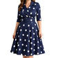 Women's Retro Polka Dot Midi Dress with Wide Belt