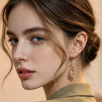 Elegant Amber Teardrop Dangle Earrings