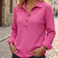 Women's Waffle Knit Long Sleeve Henley Top