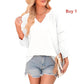 Women's Casual V-Neck Lantern Sleeve Top
