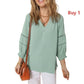 Women's Casual V-Neck Lantern Sleeve Top