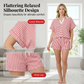 Women's Striped Casual Short Sleeve Shirt and Shorts Set