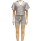 Women's Striped Casual Short Sleeve Shirt and Shorts Set