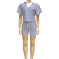 Women's Striped Casual Short Sleeve Shirt and Shorts Set