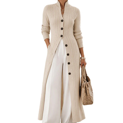 Women's Cable Knit Mock Neck Long Cardigan Duster Sweater Coat
