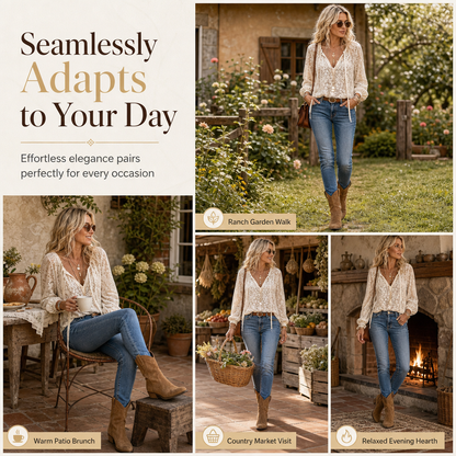 👚✨ Women’s Lace Blouse – 🌸 Elegant Loose-Fit Long Sleeve Pullover Top