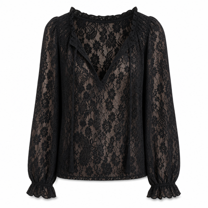👚✨ Women’s Lace Blouse – 🌸 Elegant Loose-Fit Long Sleeve Pullover Top