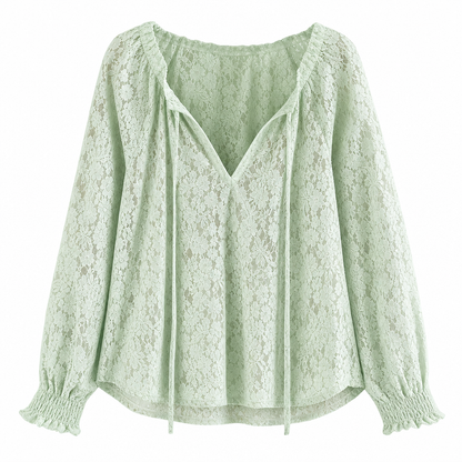 👚✨ Women’s Lace Blouse – 🌸 Elegant Loose-Fit Long Sleeve Pullover Top