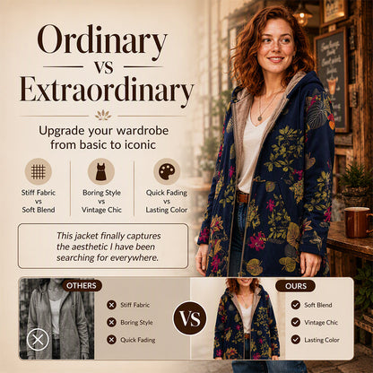Women's Vintage Leaf Print Hooded Coat