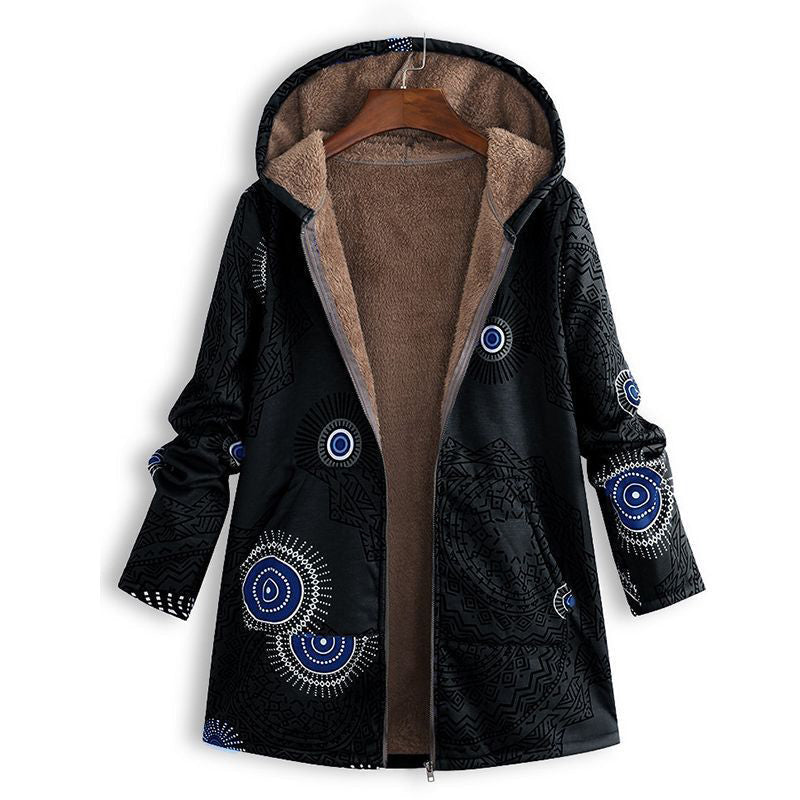 Women's Vintage Leaf Print Hooded Coat