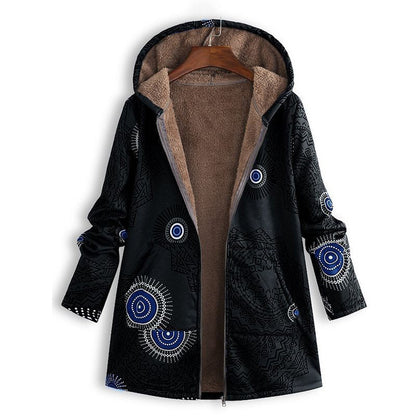Women's Vintage Leaf Print Hooded Coat