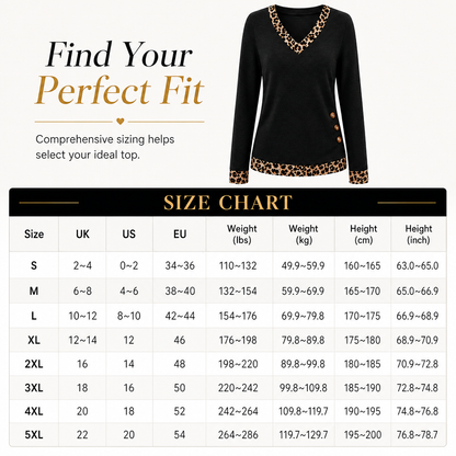 ✨Women's V-Neck Leopard Trim Knit Top🐆Elegant Contrast Detail Long Sleeve Sweater