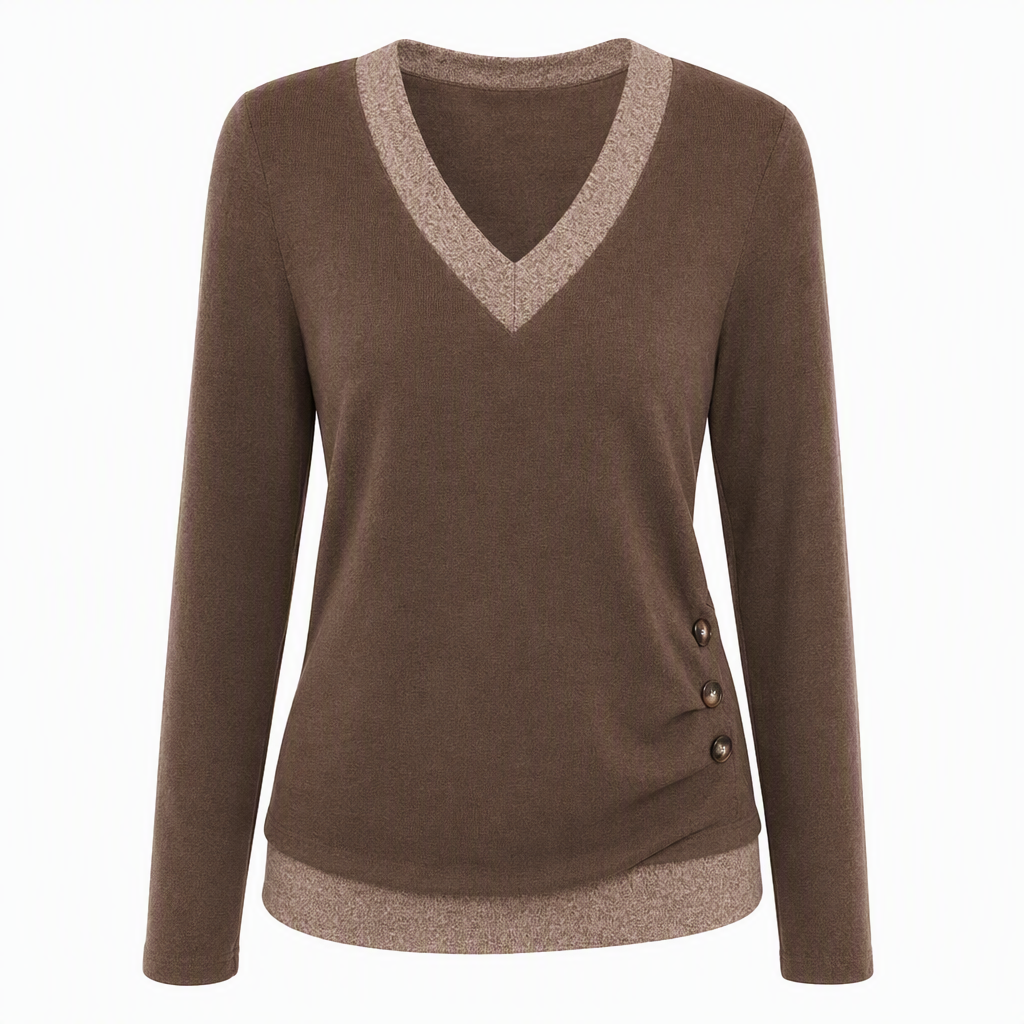 ✨Women's V-Neck Leopard Trim Knit Top🐆Elegant Contrast Detail Long Sleeve Sweater