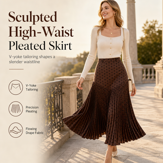 Women's High Waist Polka Dot Pleated Skirt