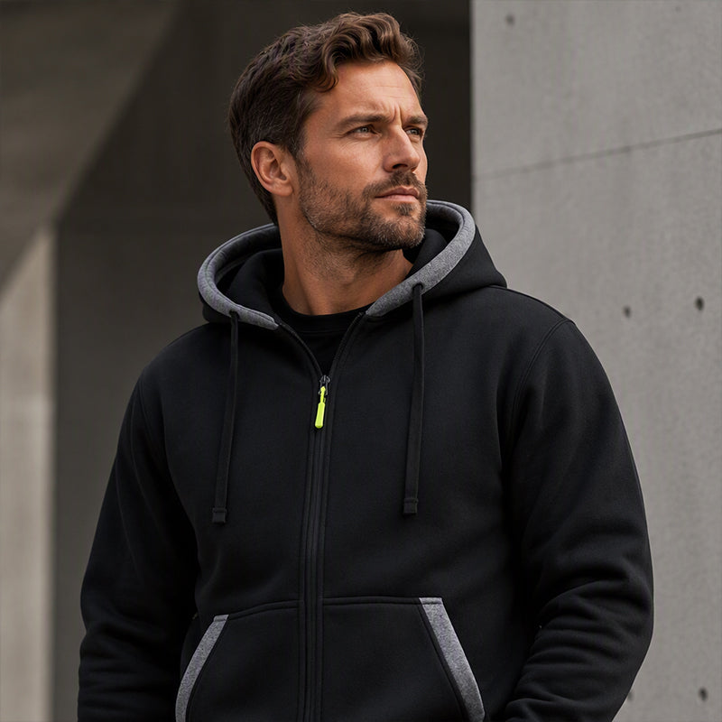 🔥 Everyday Warmth | Men’s Plush-Lined Full-Zip Hoodie with Drawstring Hood