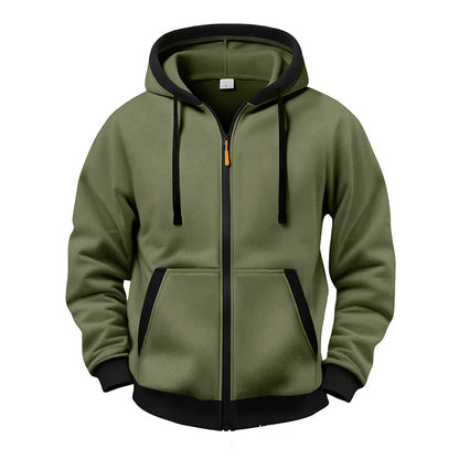 🔥 Everyday Warmth | Men’s Plush-Lined Full-Zip Hoodie with Drawstring Hood