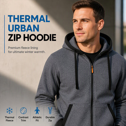🔥 Everyday Warmth | Men’s Plush-Lined Full-Zip Hoodie with Drawstring Hood