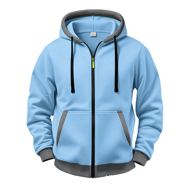 🔥 Everyday Warmth | Men’s Plush-Lined Full-Zip Hoodie with Drawstring Hood