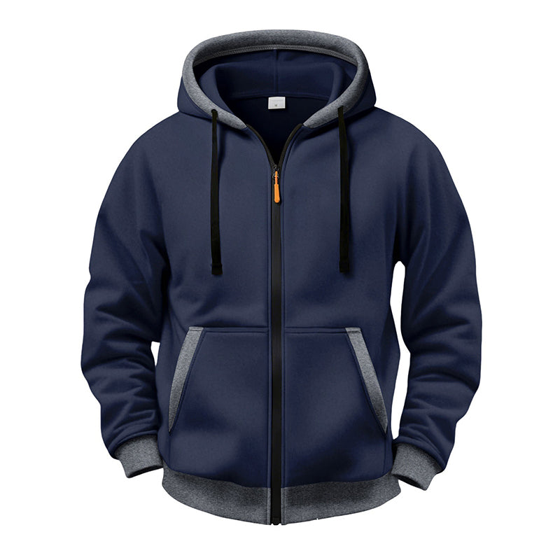 🔥 Everyday Warmth | Men’s Plush-Lined Full-Zip Hoodie with Drawstring Hood