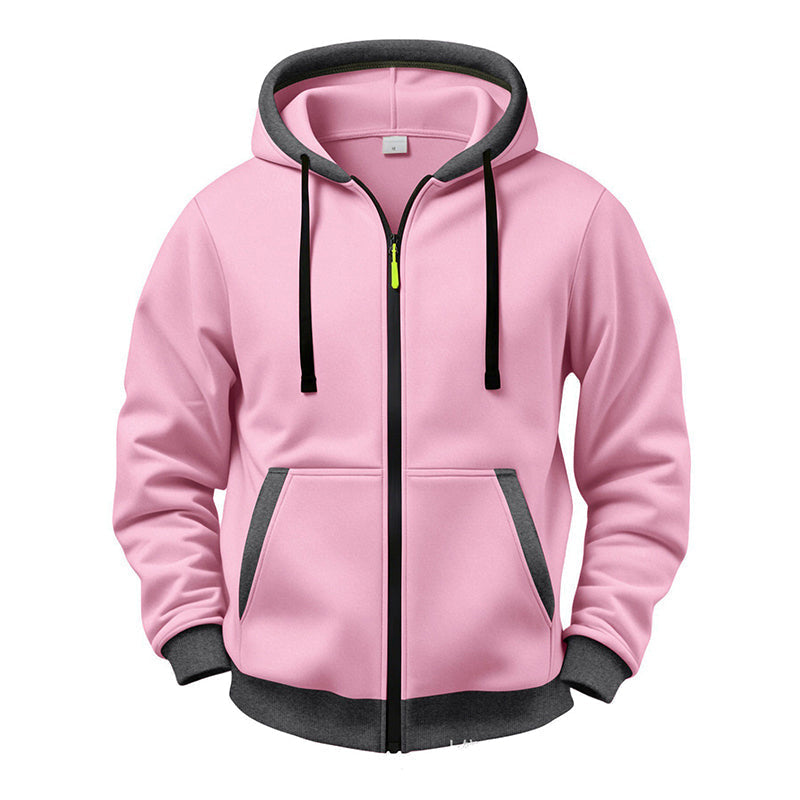 🔥 Everyday Warmth | Men’s Plush-Lined Full-Zip Hoodie with Drawstring Hood