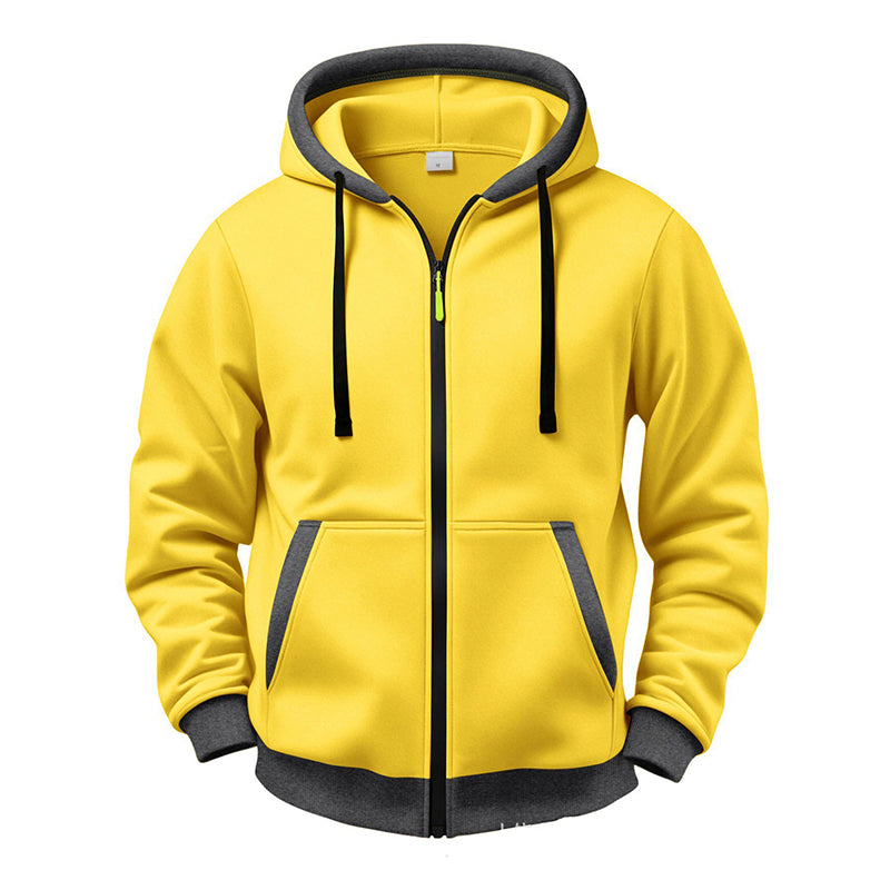 🔥 Everyday Warmth | Men’s Plush-Lined Full-Zip Hoodie with Drawstring Hood