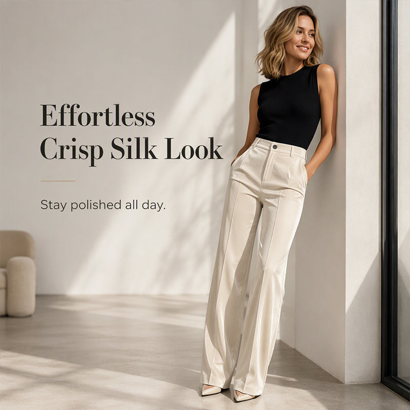Women’s High-Waist Drapey Wide-Leg Pants with Side Pockets