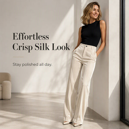 Women’s High-Waist Drapey Wide-Leg Pants with Side Pockets
