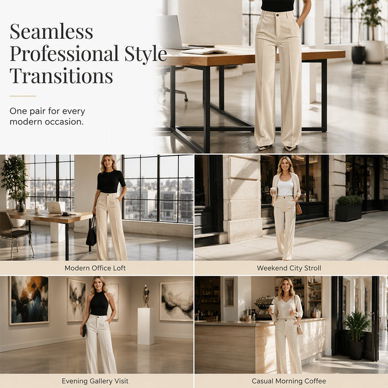 Women’s High-Waist Drapey Wide-Leg Pants with Side Pockets