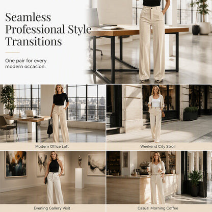 Women’s High-Waist Drapey Wide-Leg Pants with Side Pockets