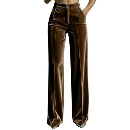 Women’s High-Waist Drapey Wide-Leg Pants with Side Pockets