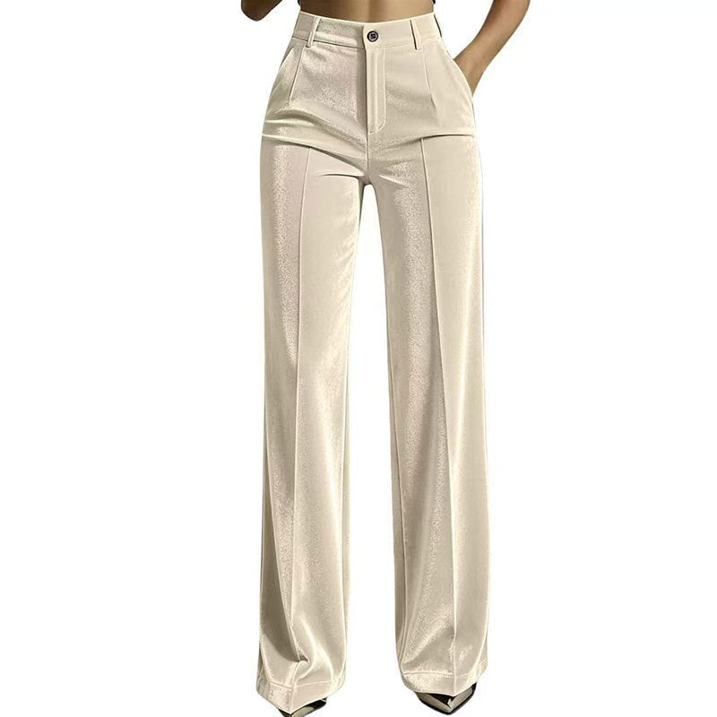 Women’s High-Waist Drapey Wide-Leg Pants with Side Pockets