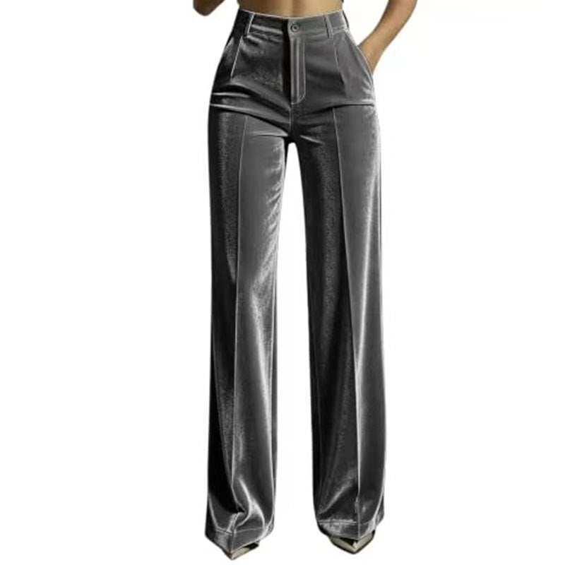 Women’s High-Waist Drapey Wide-Leg Pants with Side Pockets