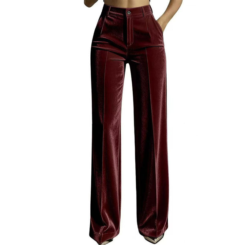 Women’s High-Waist Drapey Wide-Leg Pants with Side Pockets