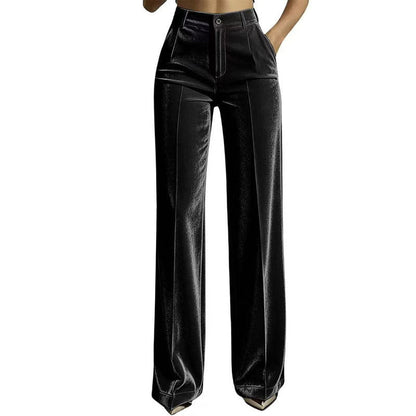Women’s High-Waist Drapey Wide-Leg Pants with Side Pockets