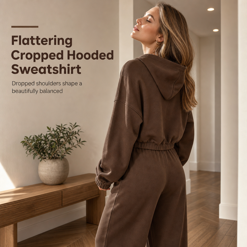 Women's Casual Soft Knit Two-Piece Lounge Set with Hooded Zip-Up Sweatshirt and Wide-Leg Pants