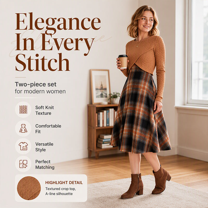 Women's Plaid Two-Piece Set – Chic Style & Effortless Elegance 🤎