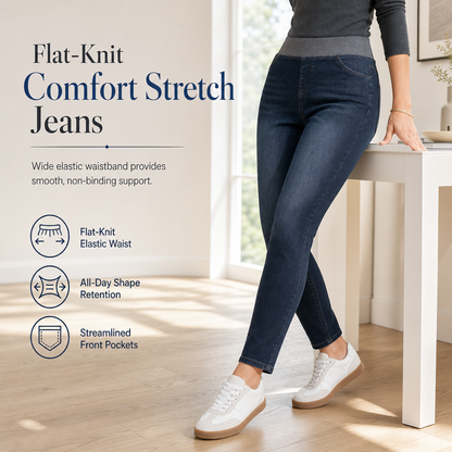 🤠Women's High-Rise Pull-On Slim Fit Dark Wash Denim Jeans with Wide Elastic Waistband