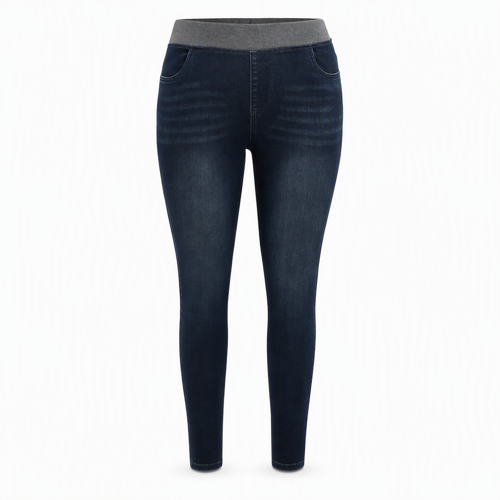 🤠Women's High-Rise Pull-On Slim Fit Dark Wash Denim Jeans with Wide Elastic Waistband