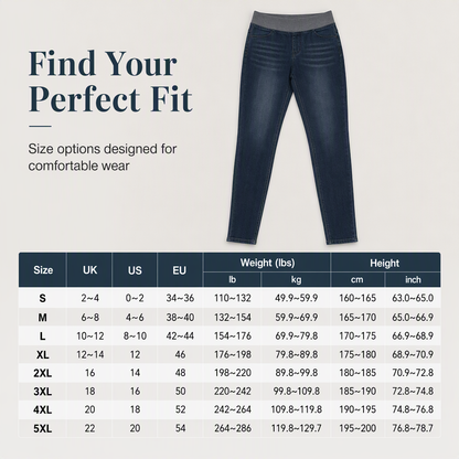 🤠Women's High-Rise Pull-On Slim Fit Dark Wash Denim Jeans with Wide Elastic Waistband