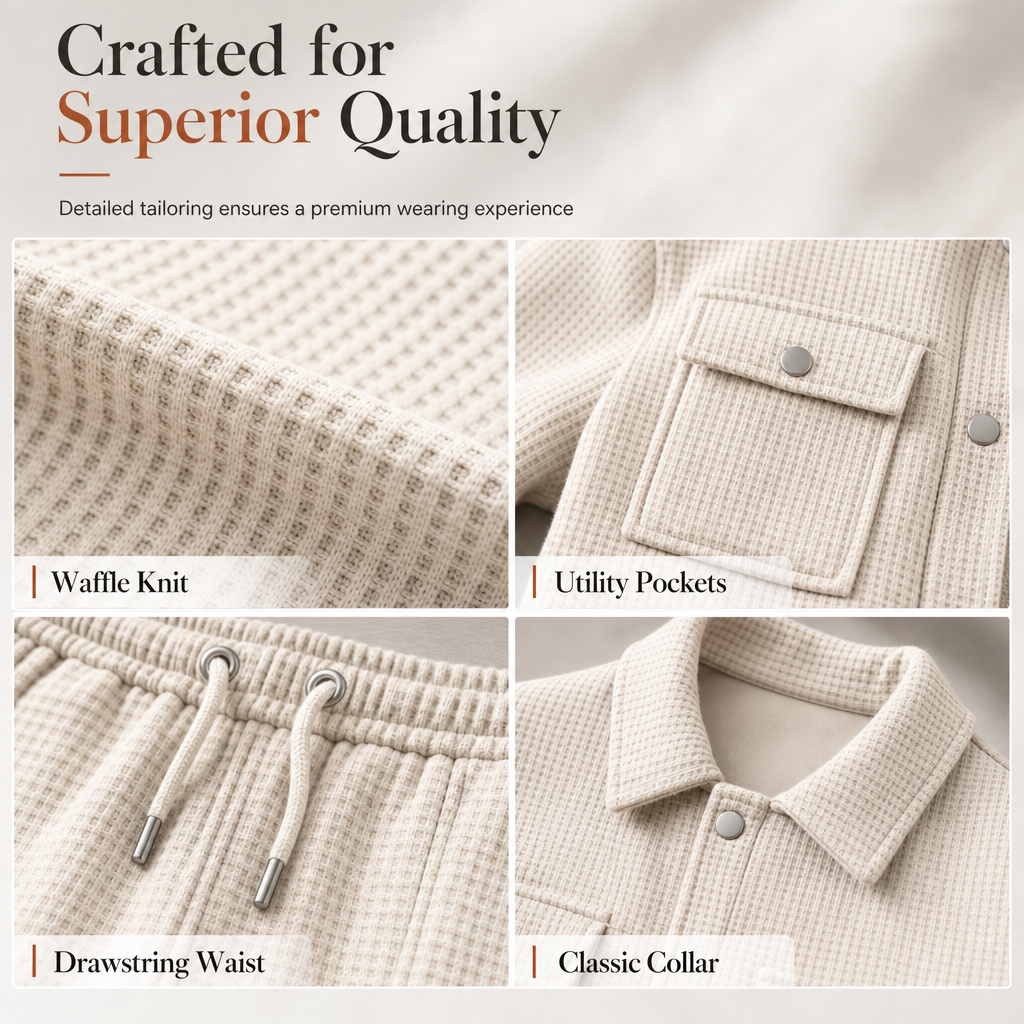 ✨Men's Casual Waffle Knit Jacket and Pants Set