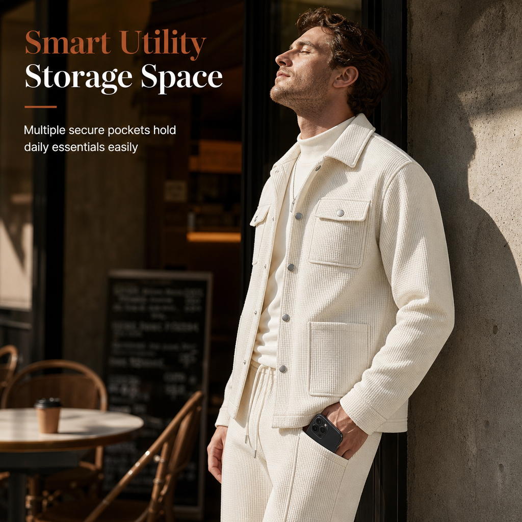 ✨Men's Casual Waffle Knit Jacket and Pants Set