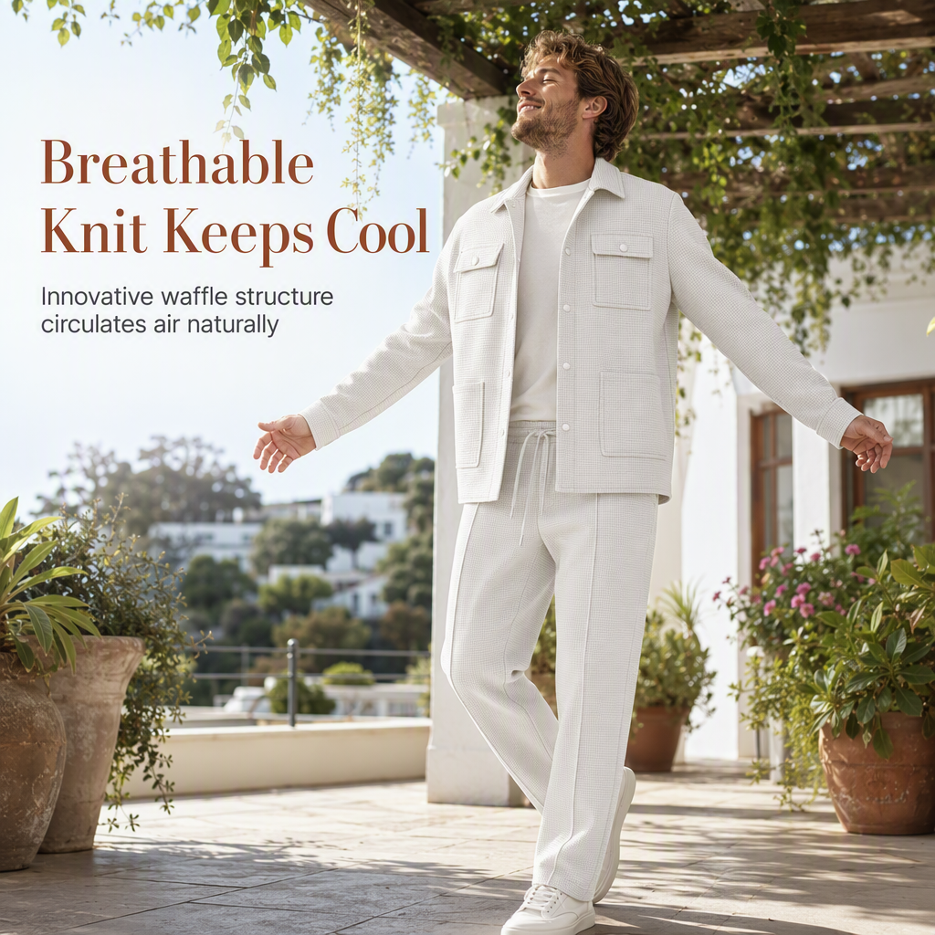 ✨Men's Casual Waffle Knit Jacket and Pants Set