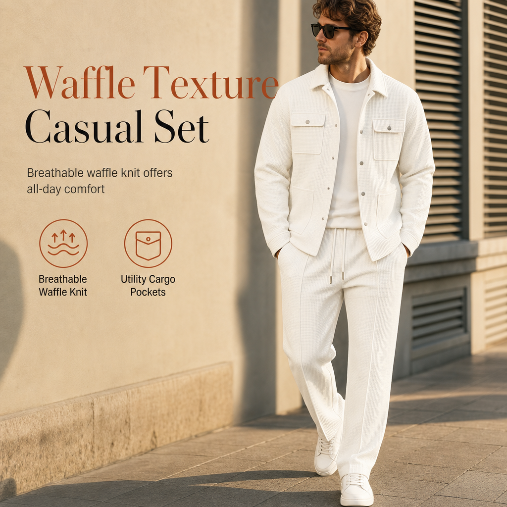✨Men's Casual Waffle Knit Jacket and Pants Set